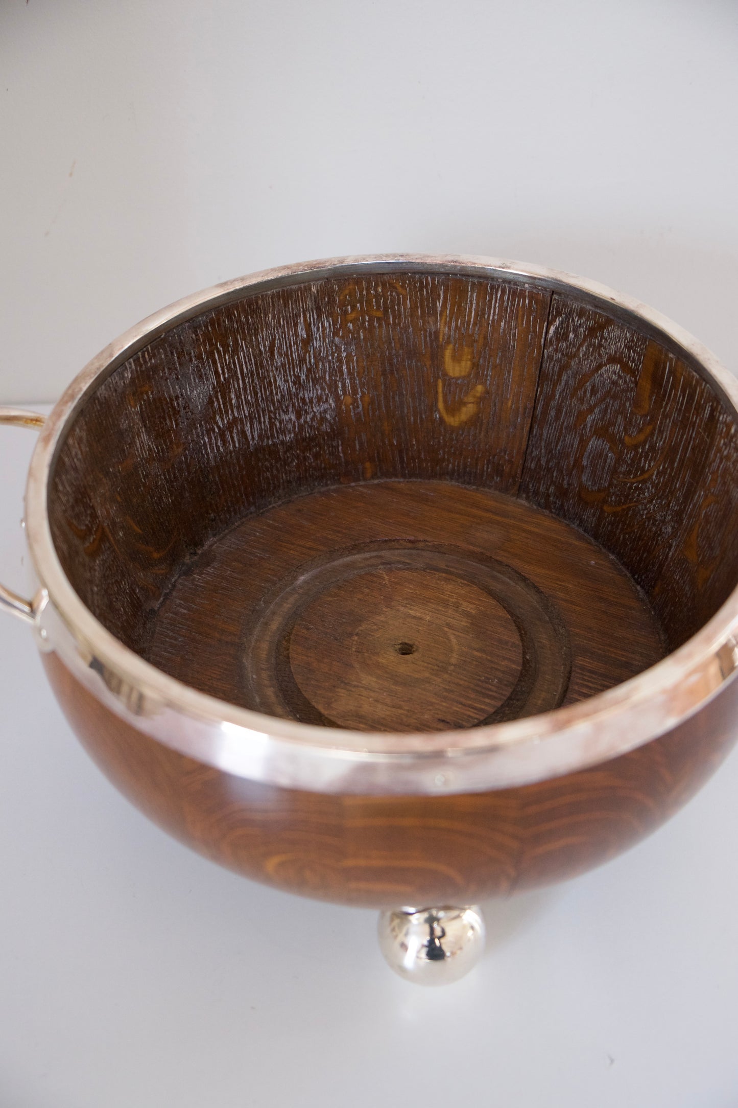 Antique English Oak Trophy Bowl with Insert and Ball Feet