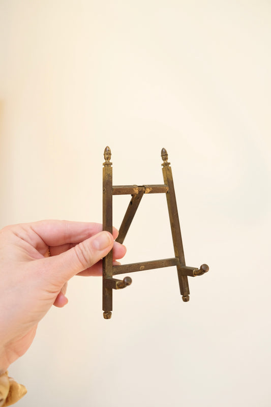 Antique Brass Folding Tabletop Easel with Acorn Finials