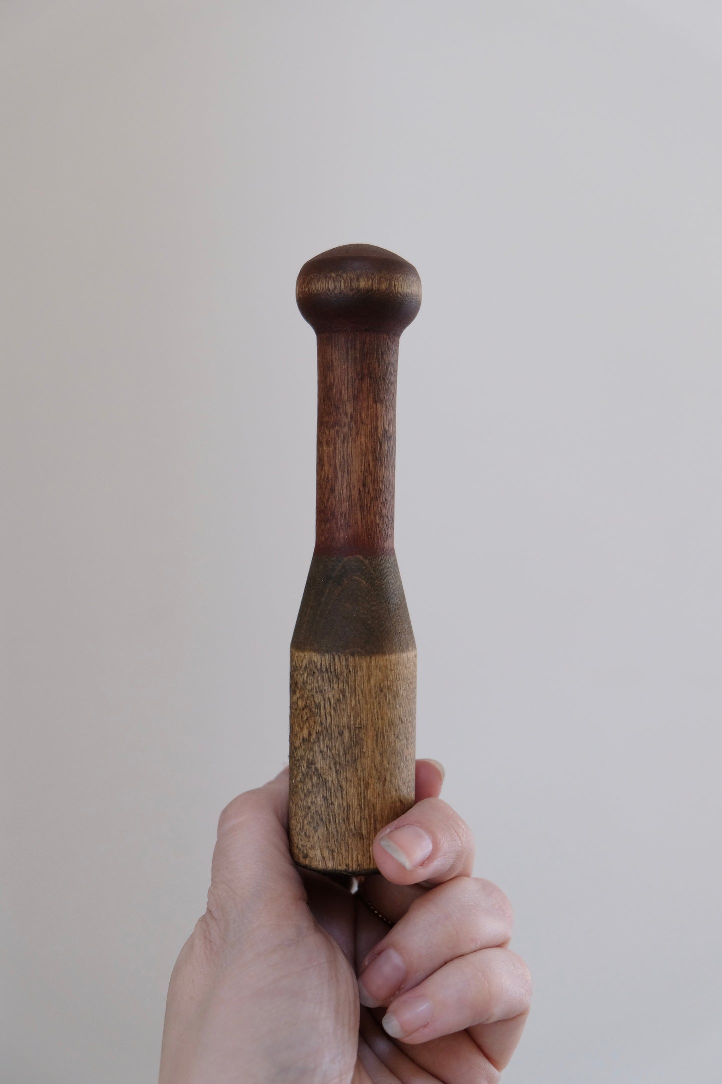 Vintage Wooden Mortar & Pestle, Checkered Pattern