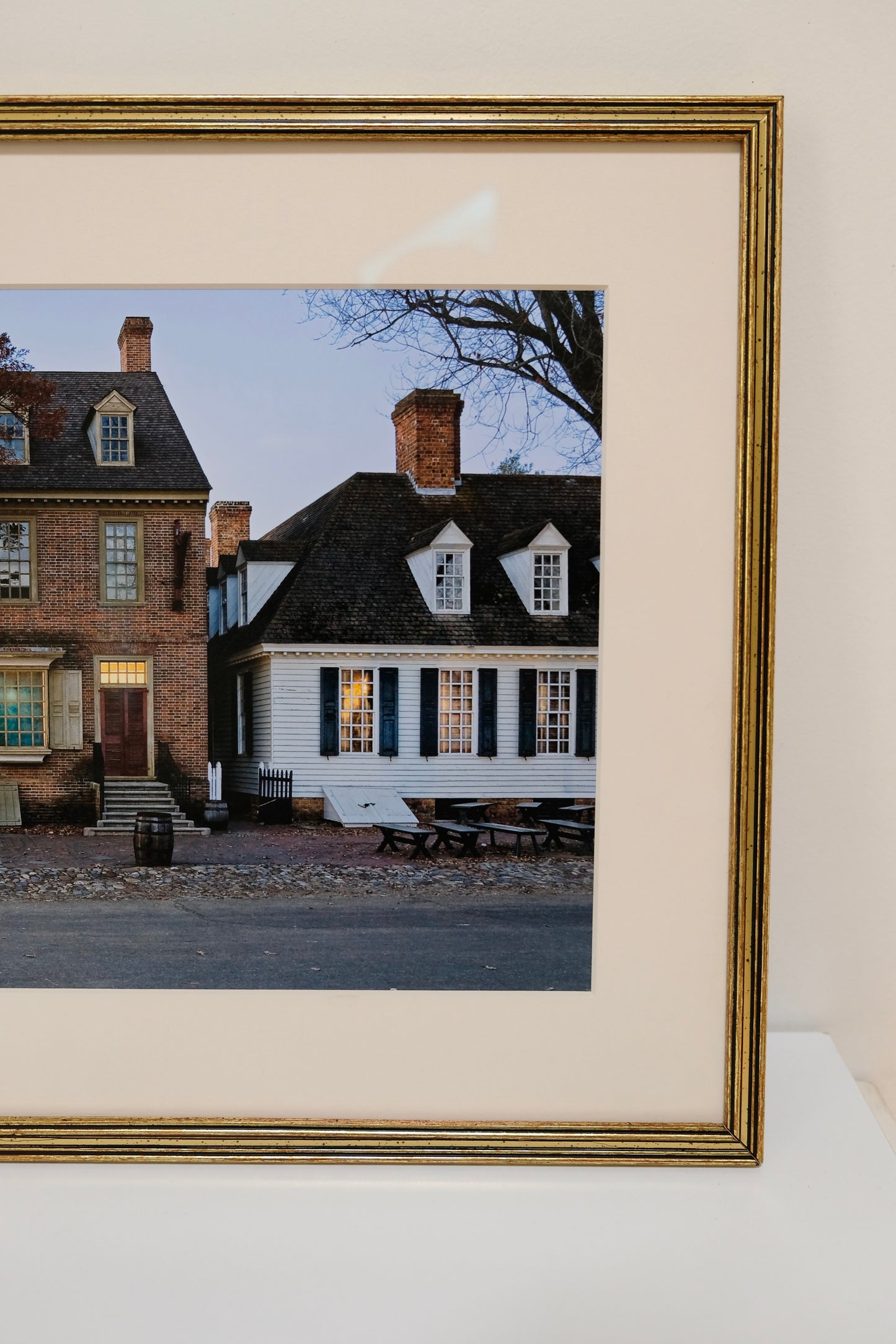Signed Framed Williamsburg Photograph in Gold Wood Frame