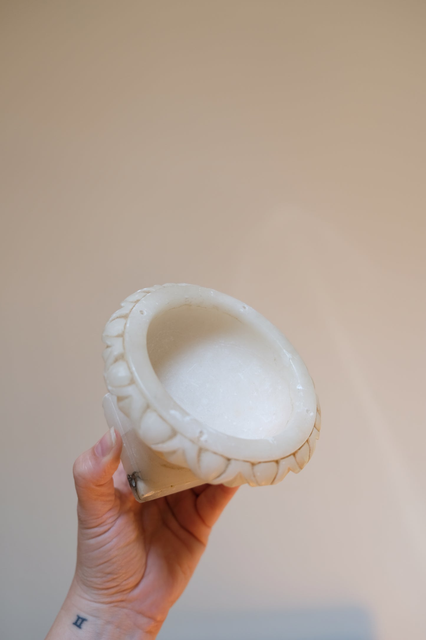 Vintage Alabaster Bird Bath, No Birds