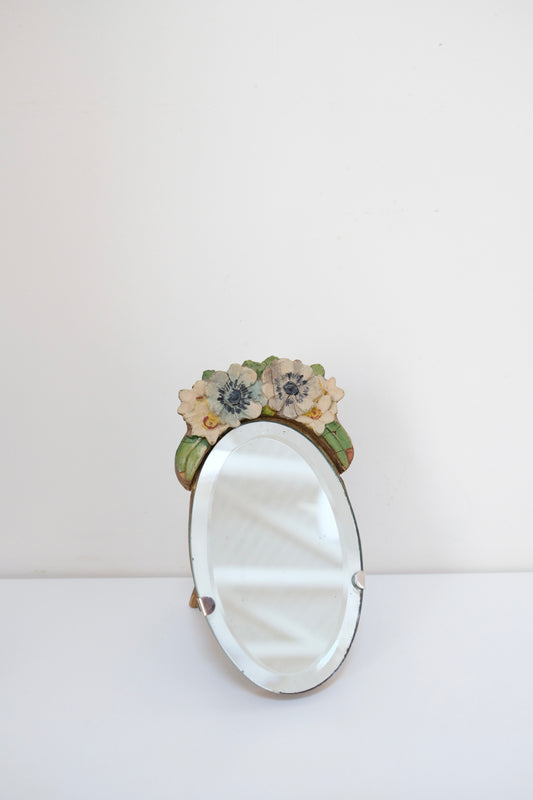 Antique English Hand Carved Floral Dresser Mirror