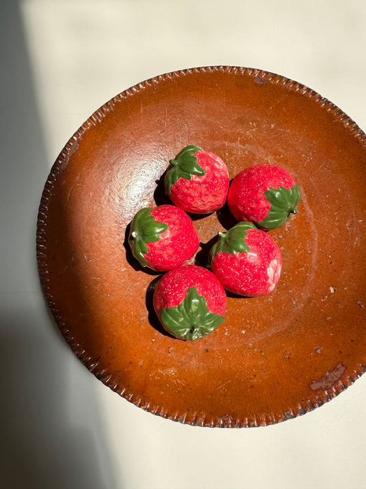 5 Hand-Painted Vintage Ceramic Strawberries