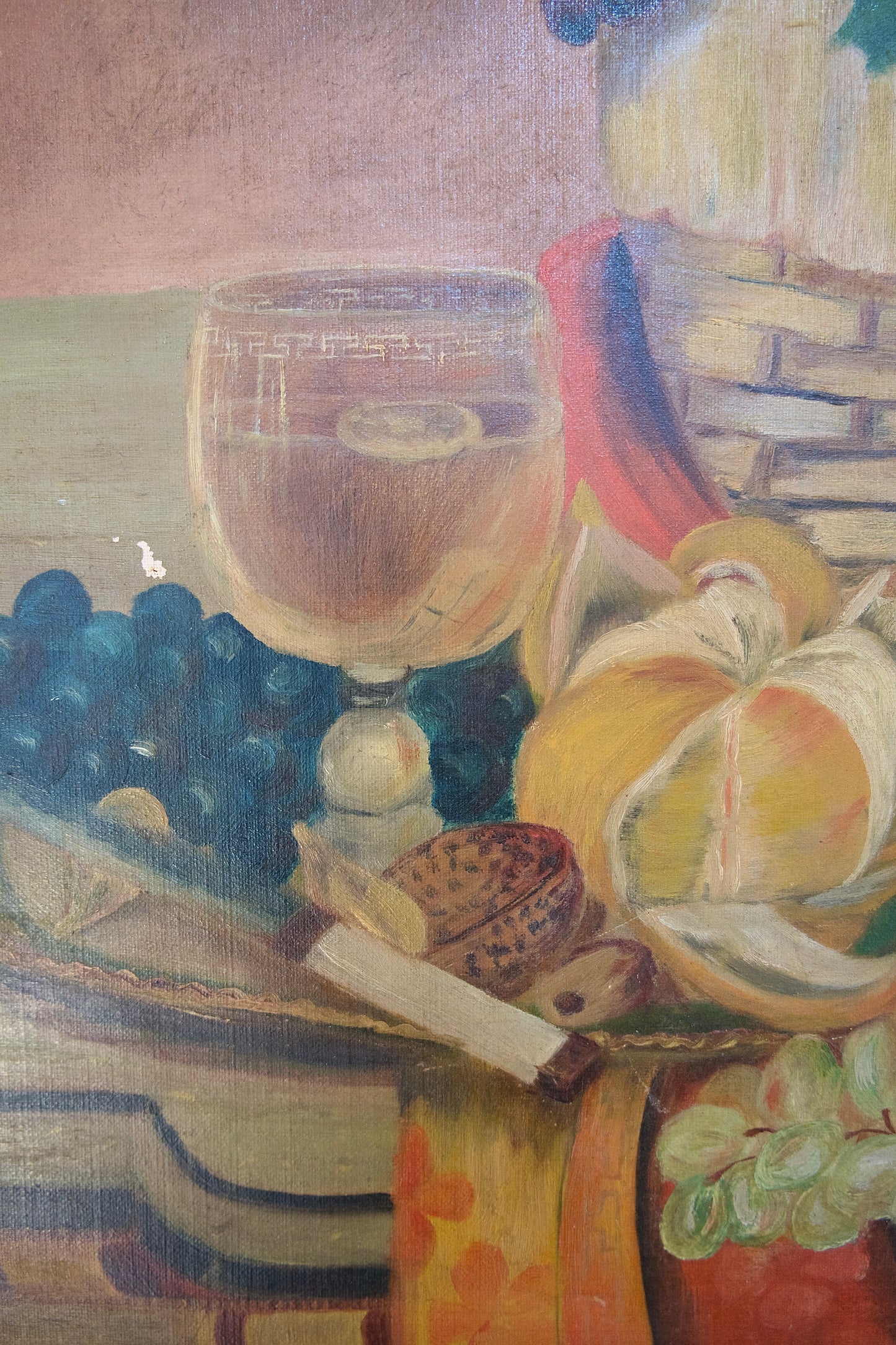 Large-scale Antique Still Life Oil Painting on Canvas, Initialed and Dated