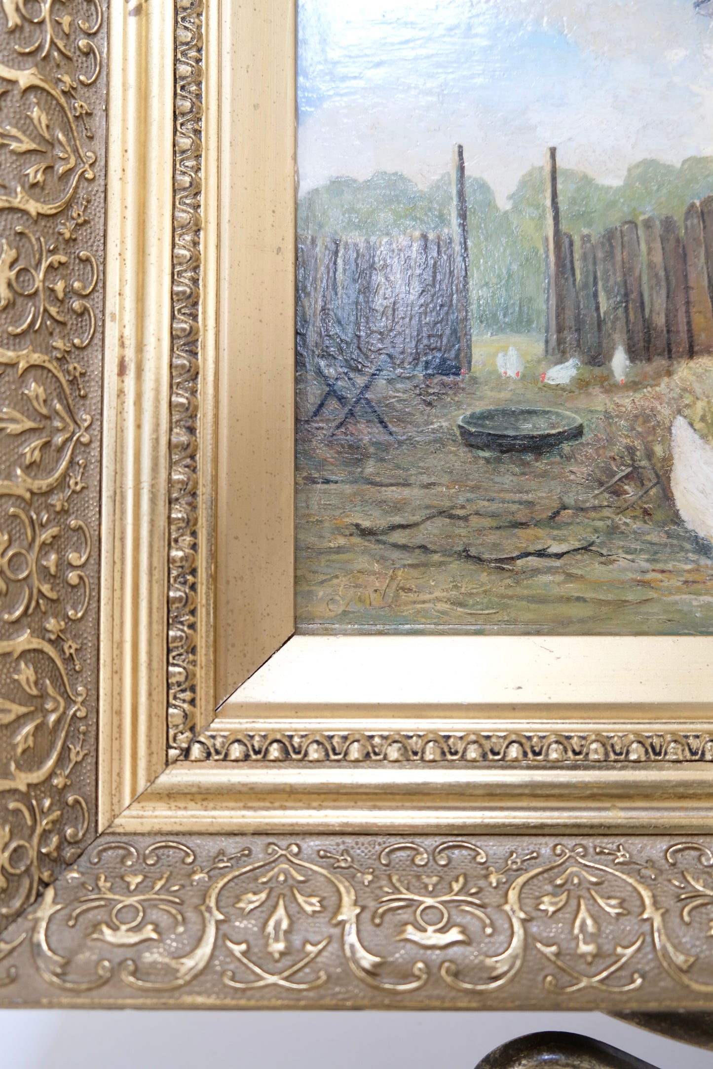 Antique Farmyard Scene, Signed Guilleminet