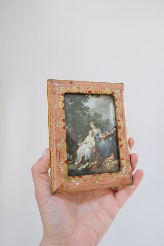 Small Vintage Gilded Wood Florentine Pink Frame