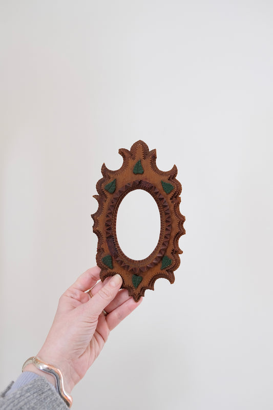 1920s Tramp Art Frame with Painted Leaf Details