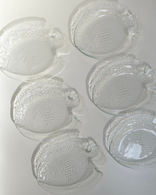 Vintage Clear Glass Fish Plates from Arcoroc, set of 6