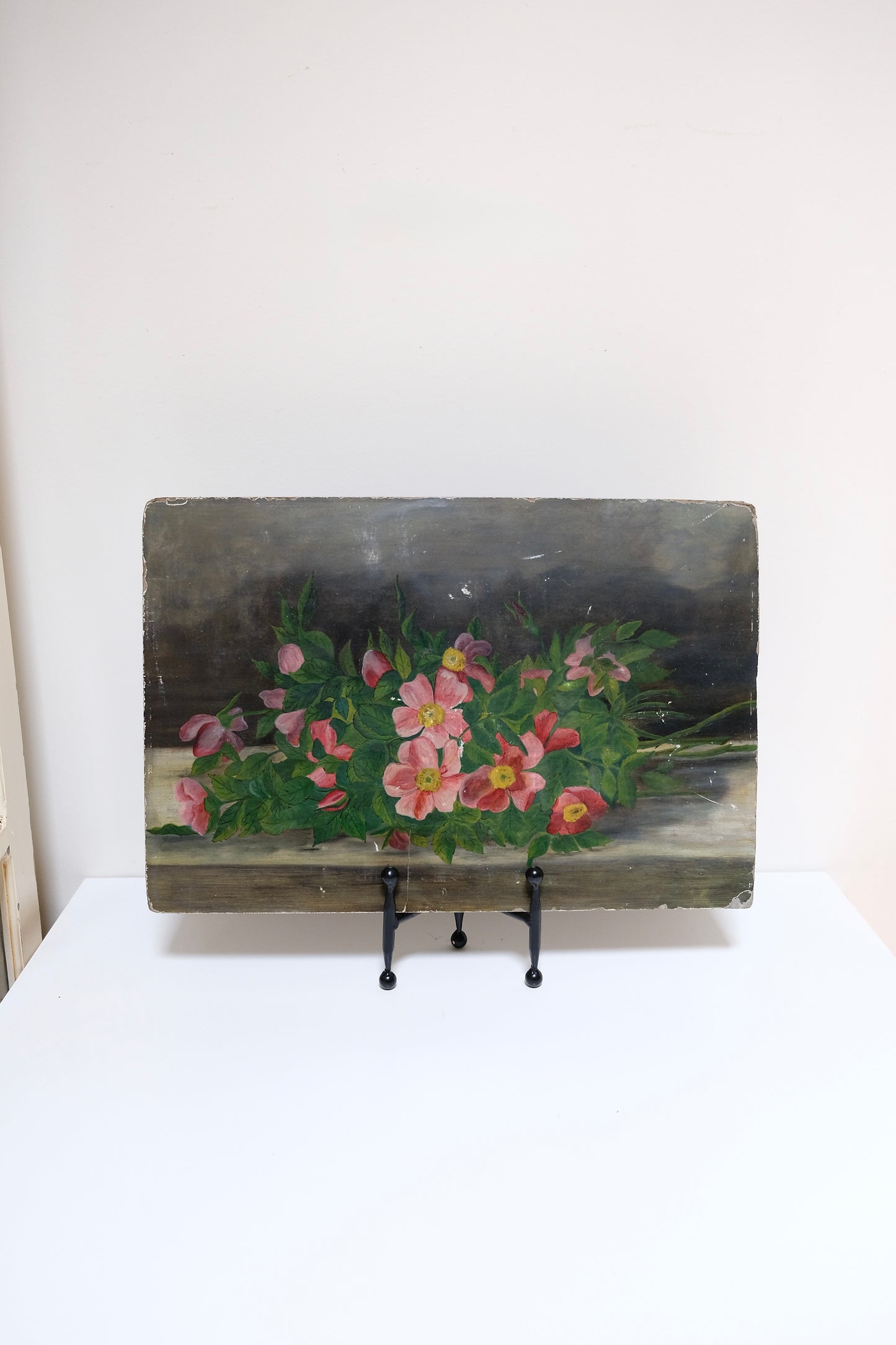 Antique Victorian Floral Still Life Oil Painting on Philadelphia Academy Board
