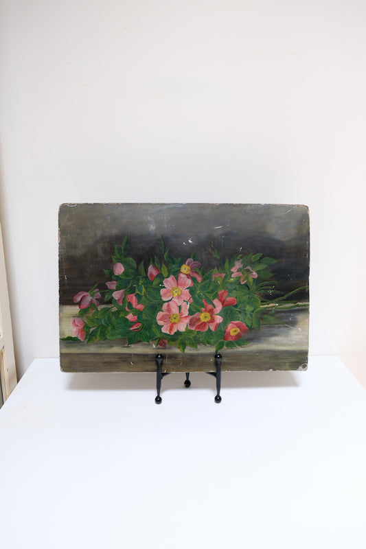 Antique Victorian Floral Still Life Oil Painting on Philadelphia Academy Board