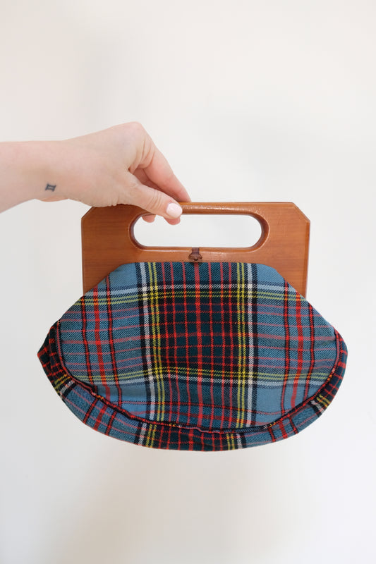 Vintage Blue Tartan Wool Bermuda Purse
