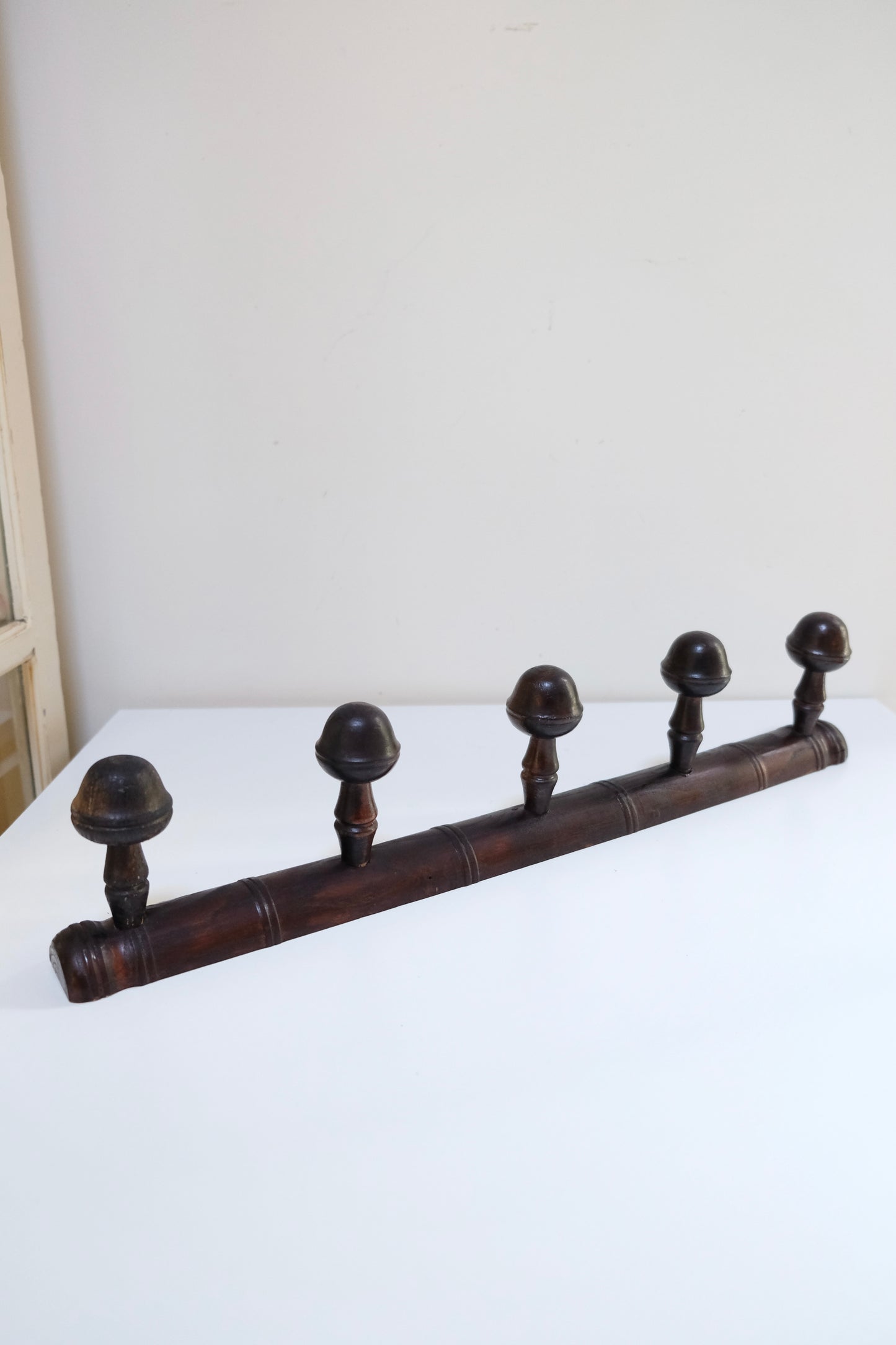 Vintage French Wooden Five-Peg Hat Rack