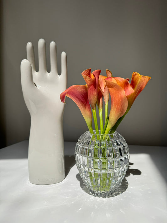 Vintage Crystal Cut Block Pattern Flower Vase