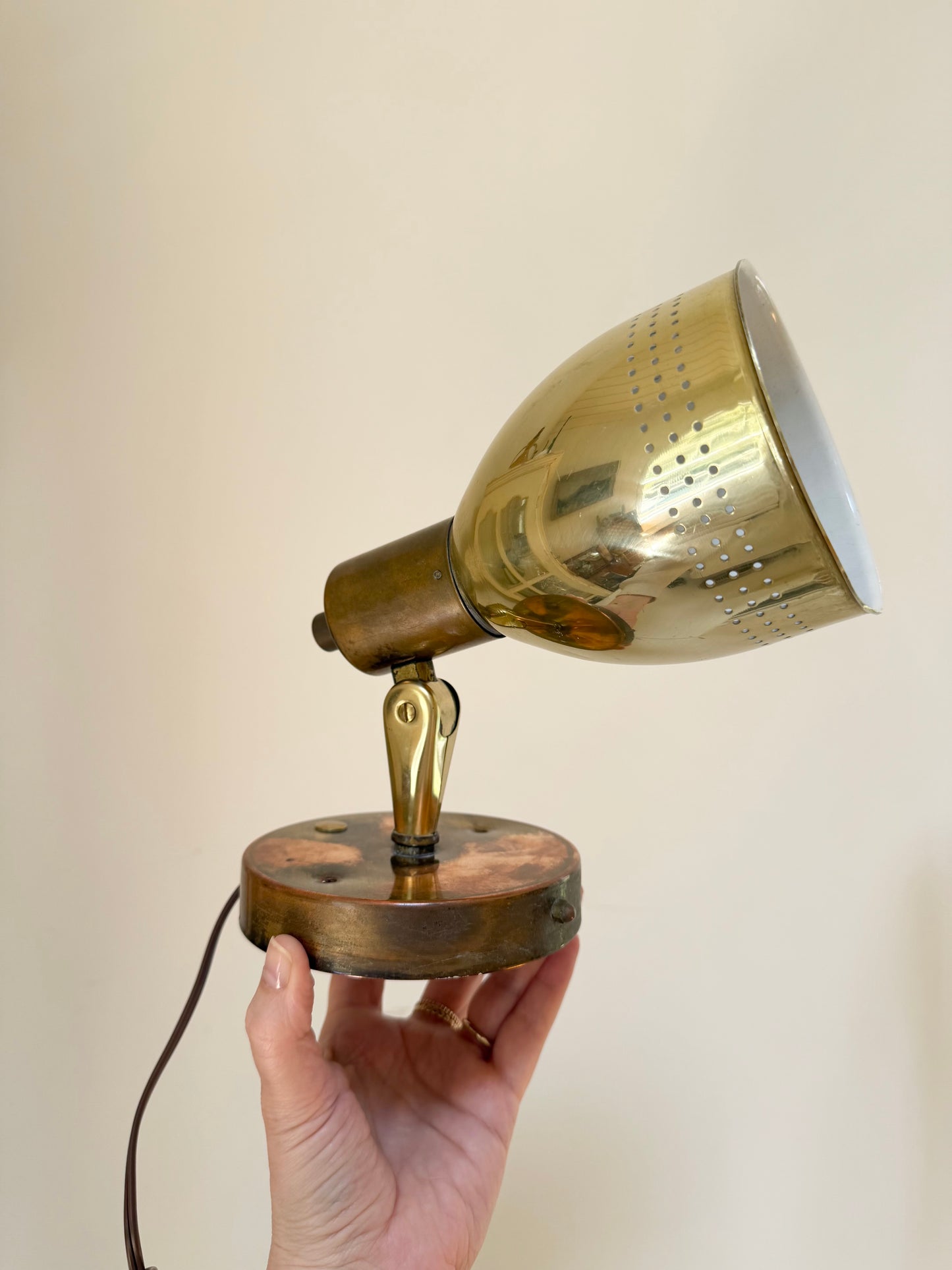 Vintage Industrial Brass Sconce, Rewired as a Table Lamp
