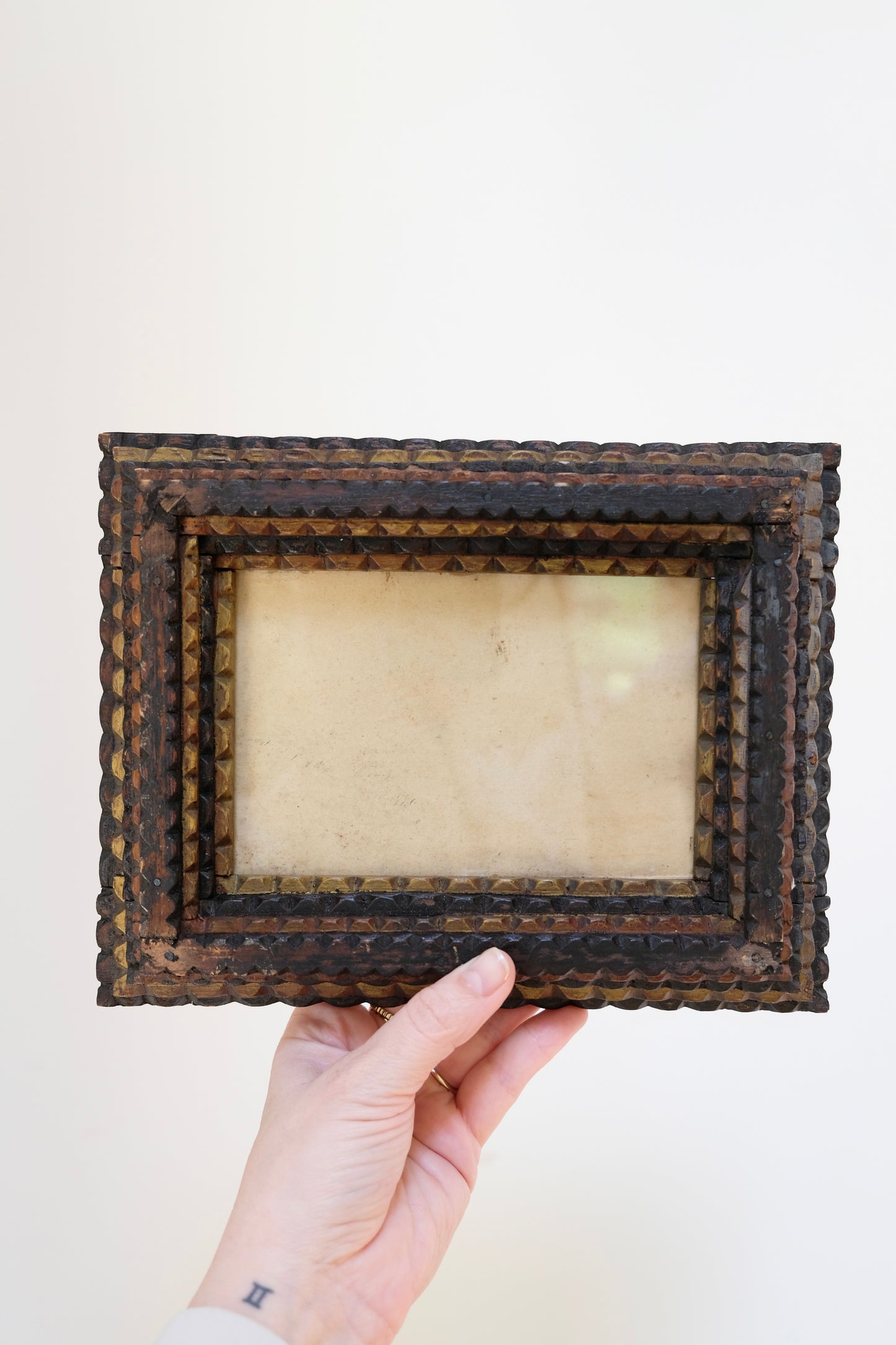 Antique Tramp Art Frame, Signed