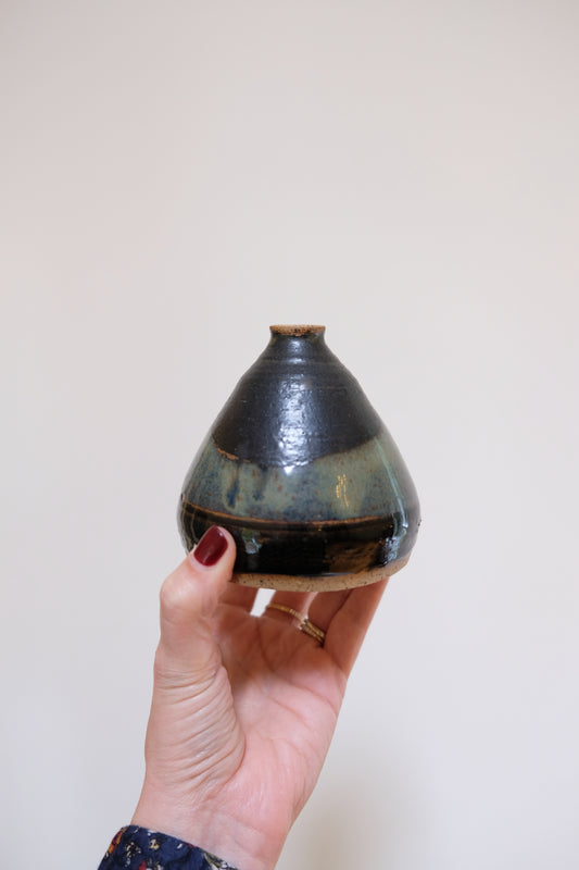 Small Black and Gray Studio Pottery Bud Vase