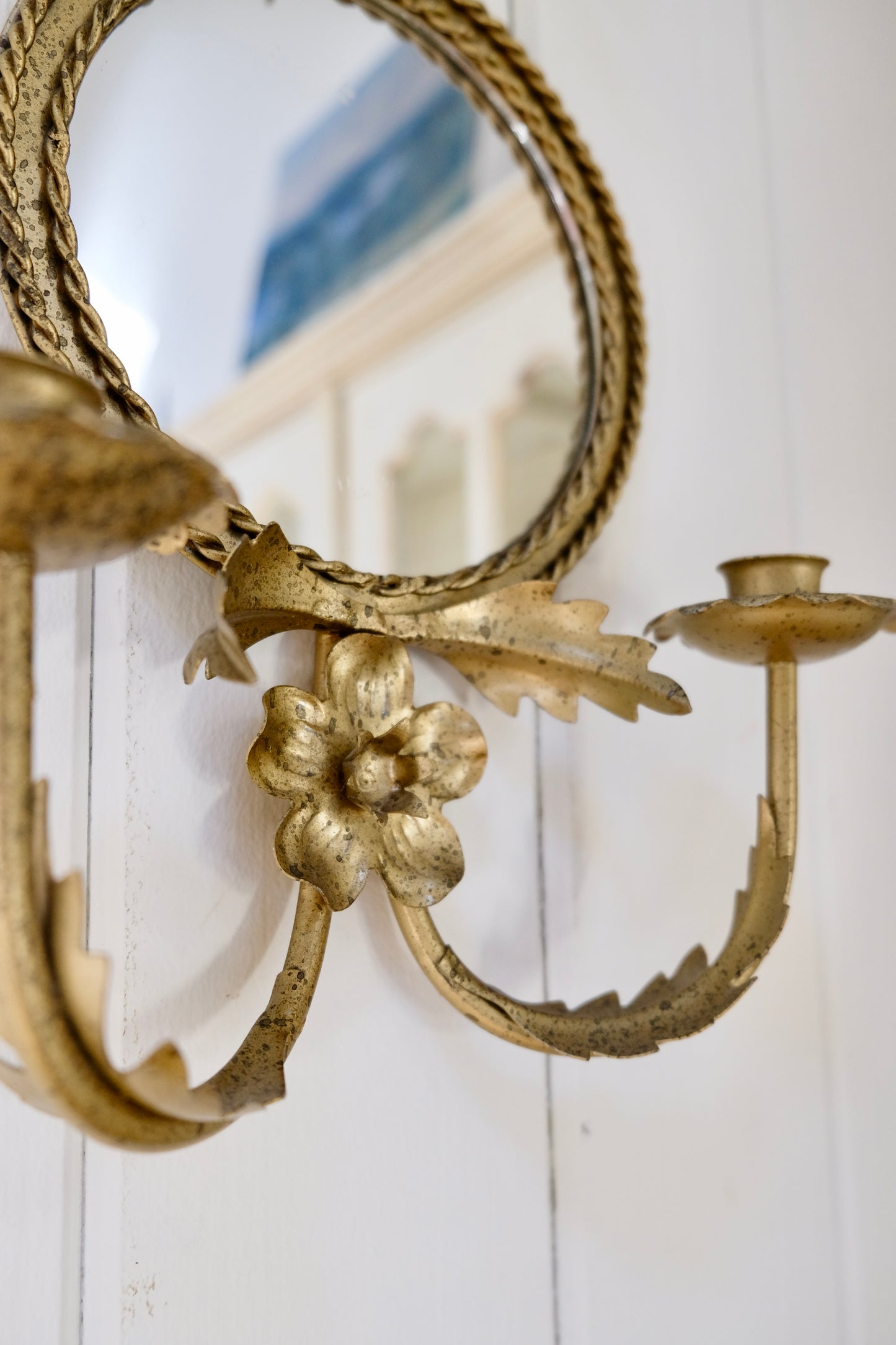 Pair of Stunning Vintage Italian Gilt Wall Candle Sconces