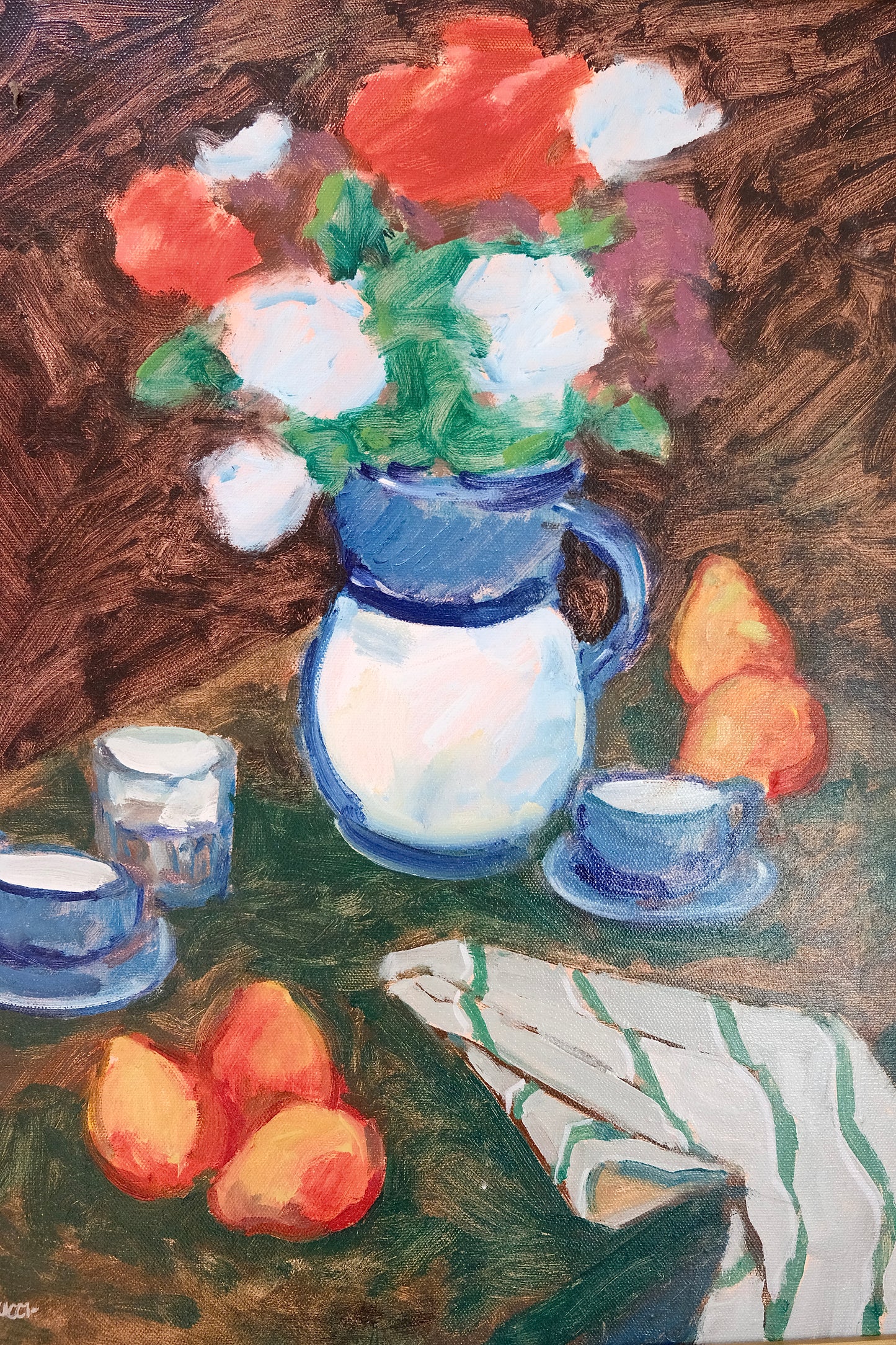 Vintage James R. Pascucci Blue & White Pitcher Still Life Painting