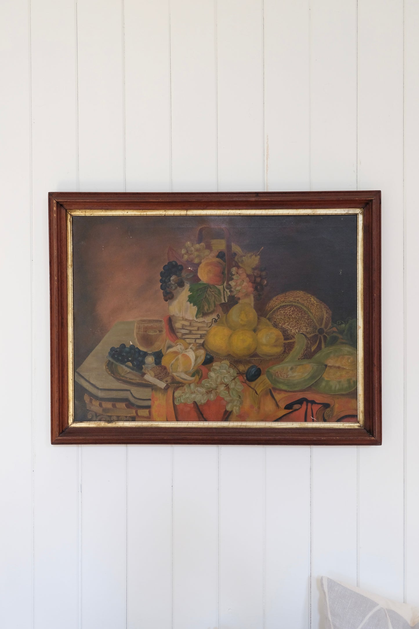 Large-scale Antique Still Life Oil Painting on Canvas, Initialed and Dated