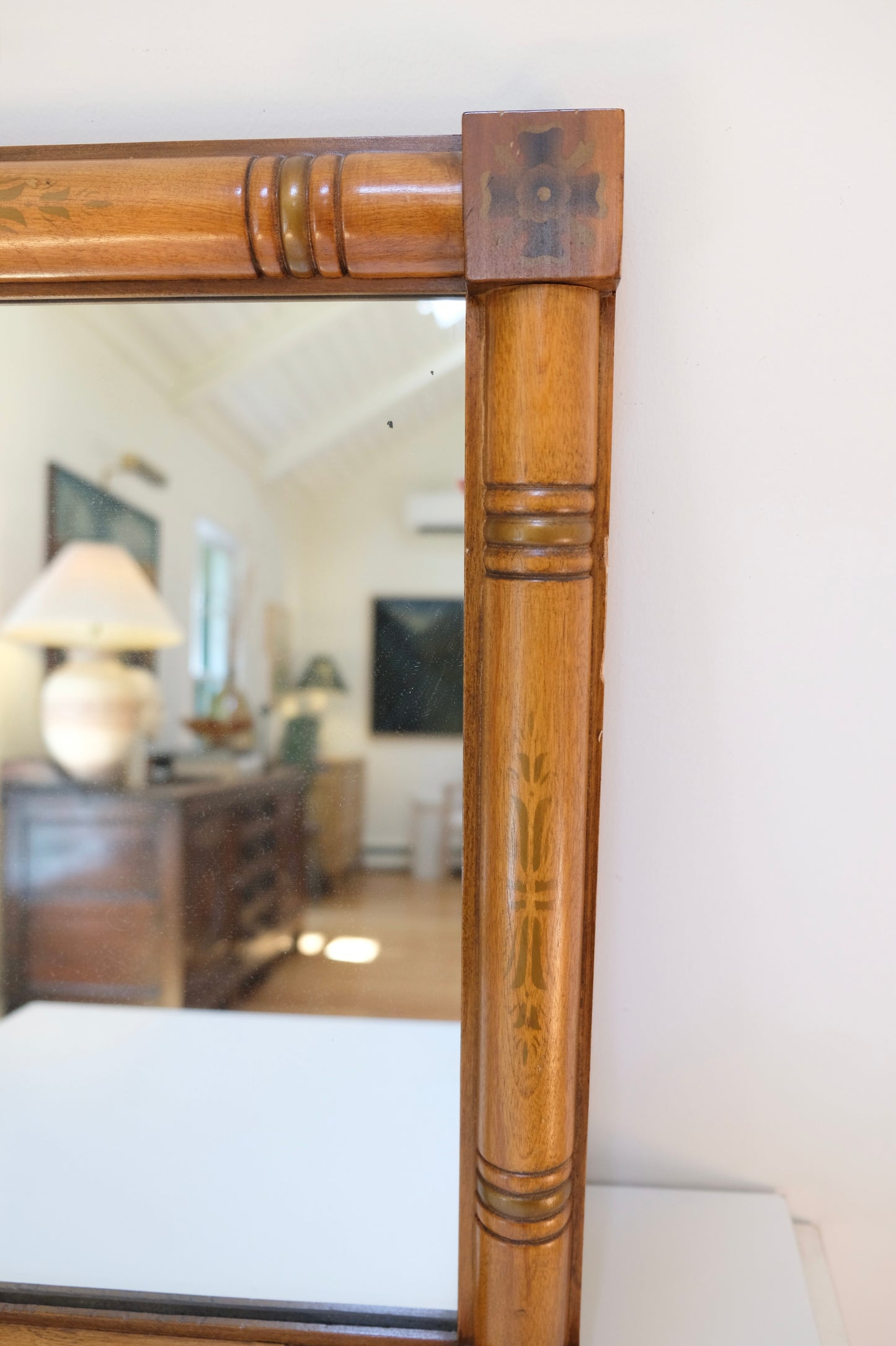 Antique American Hitchcock Style Wood Mirror with Stenciled Detail