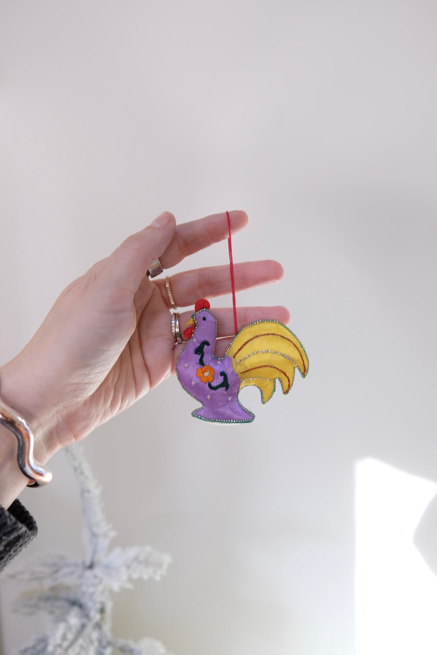 Vintage Satin Embroidered Chicken Ornaments