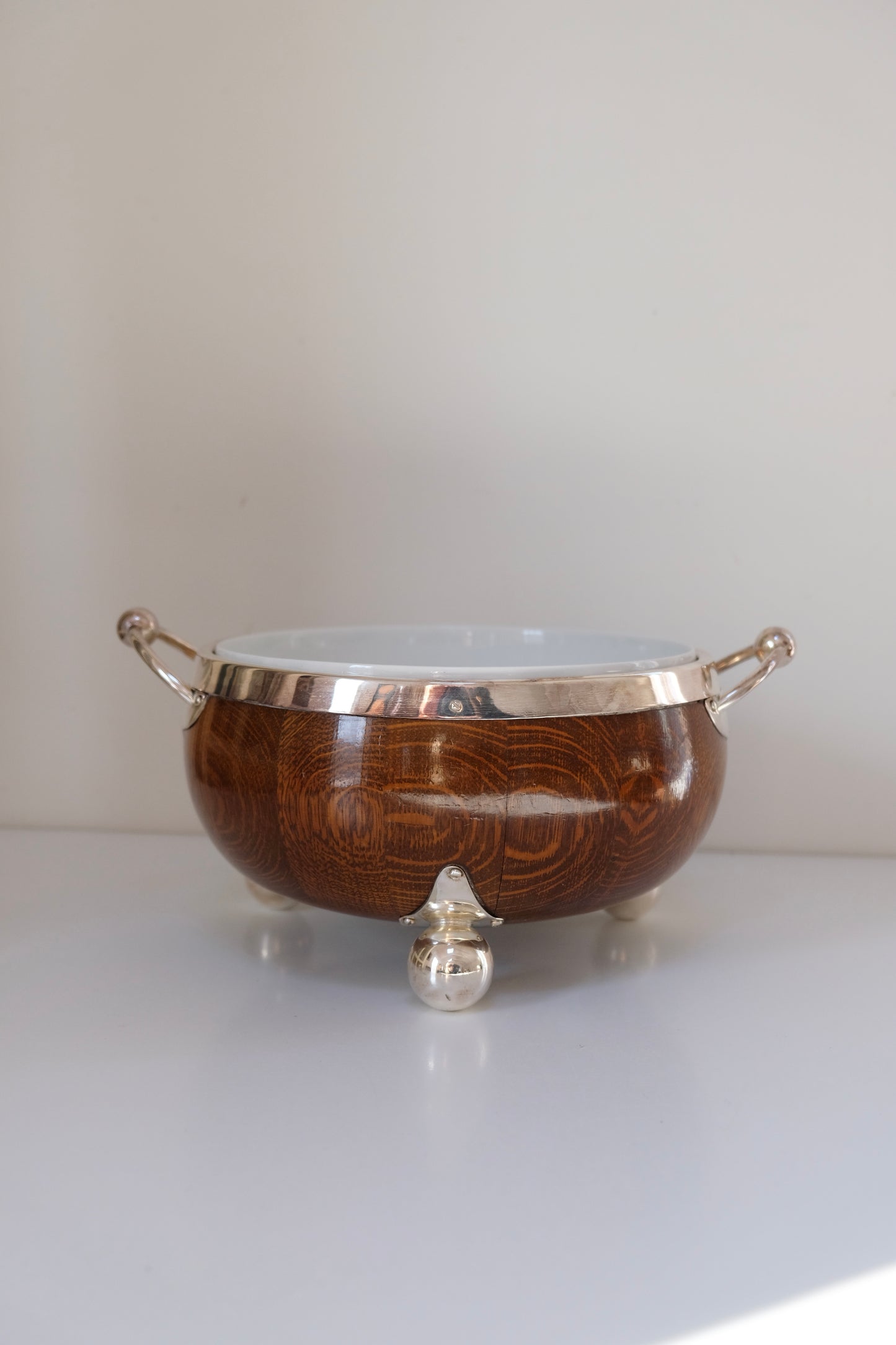 Antique English Oak Trophy Bowl with Insert and Ball Feet