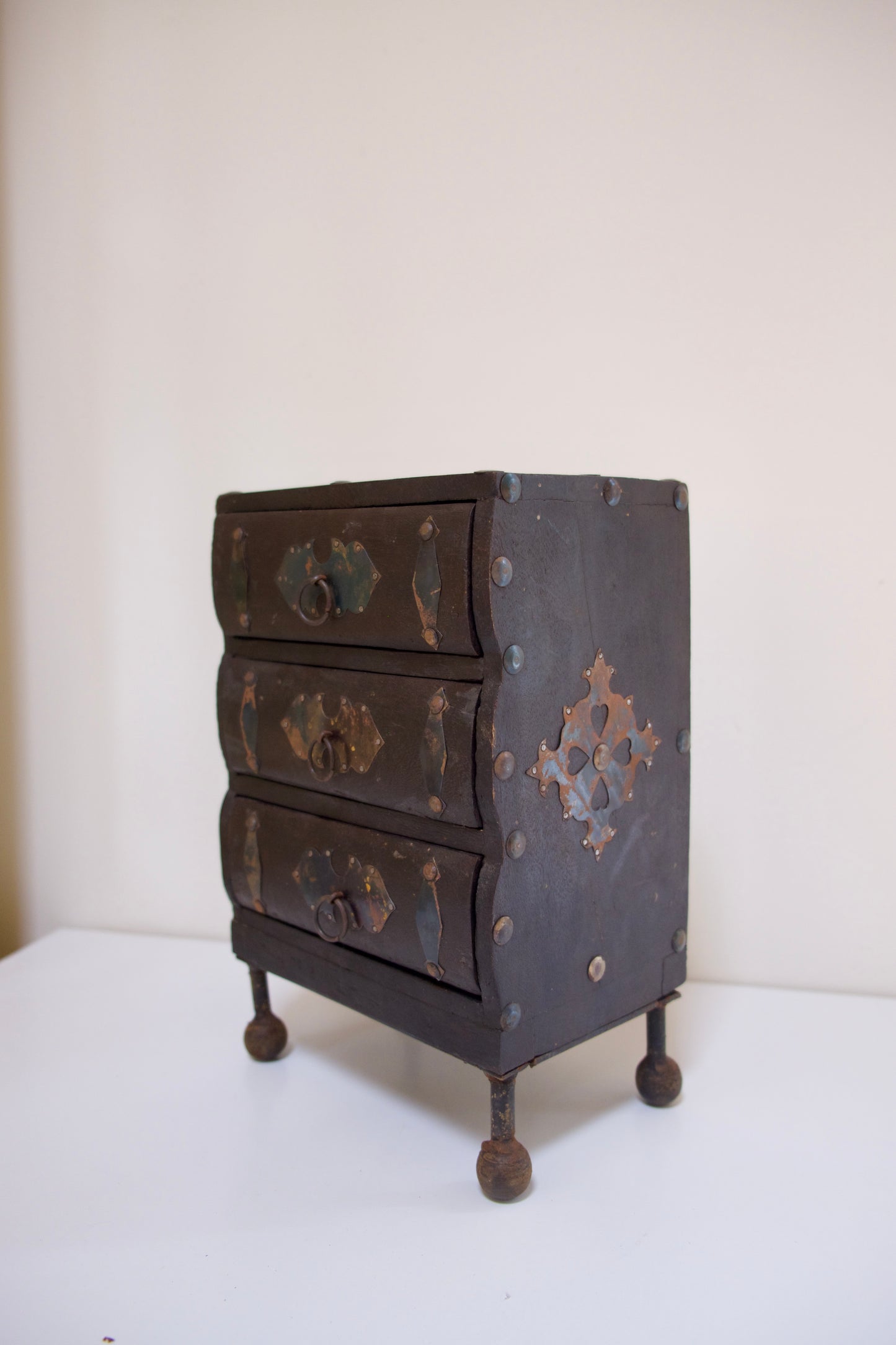 Vintage Mini Three Drawer Dresser with Metal Details