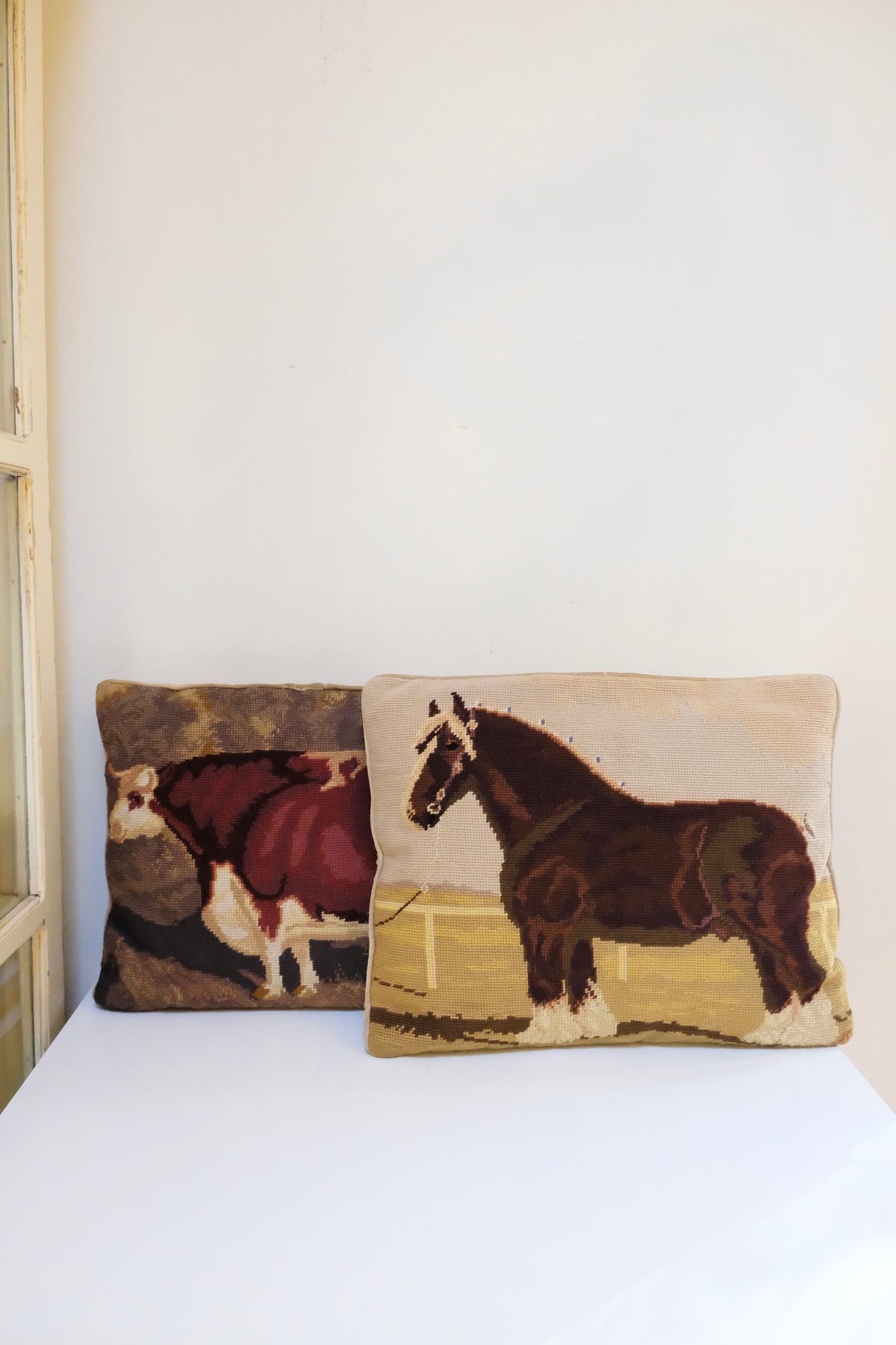 Vintage Handmade Horse Needlepoint Pillow