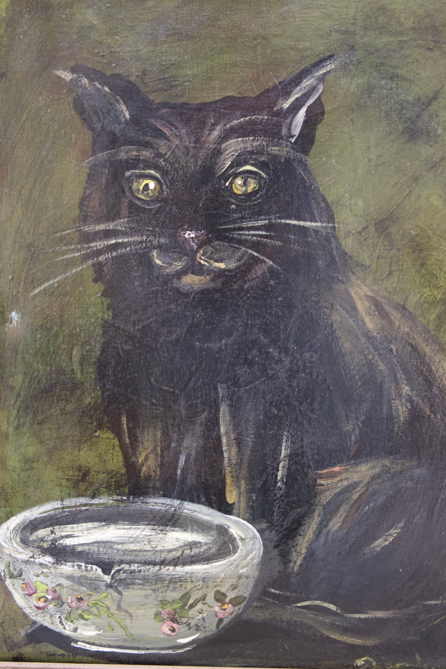 Jennifer Lanne Original Folk Art Black Cat Painting, Signed with COA
