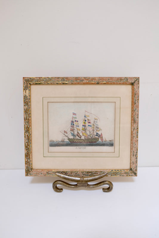 Antique Hand-Colored Nautical Etching⁠