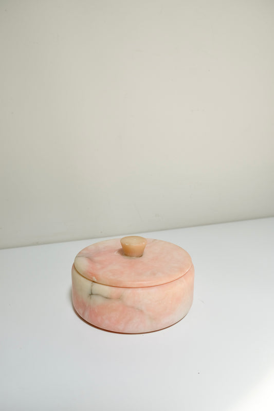 Vintage Pink Alabaster Lidded Trinket Dish