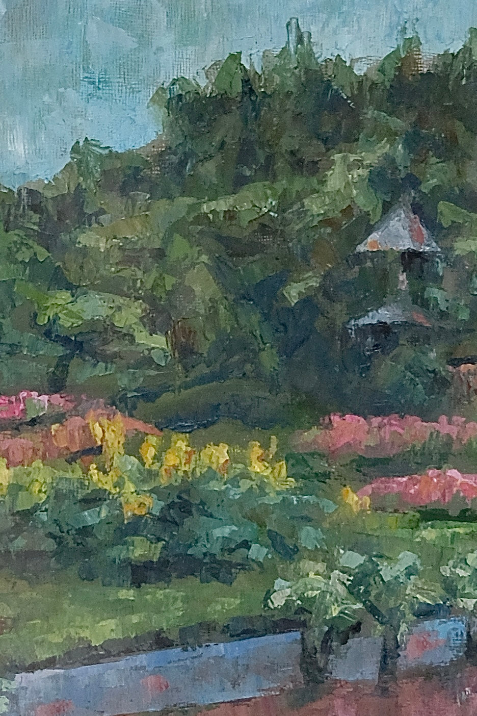 Vintage Signed Landscape Painting in Deep Brown Frame