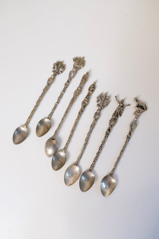 V intage Italian Set of 7 Silver Demitasse Spoons