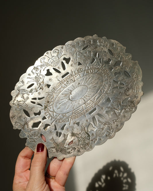 Vintage Zodiac Astrology Silver Plate Trivet