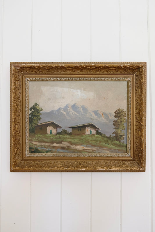 Mountains & Houses Impressionist Painting – 17” x 21.5”