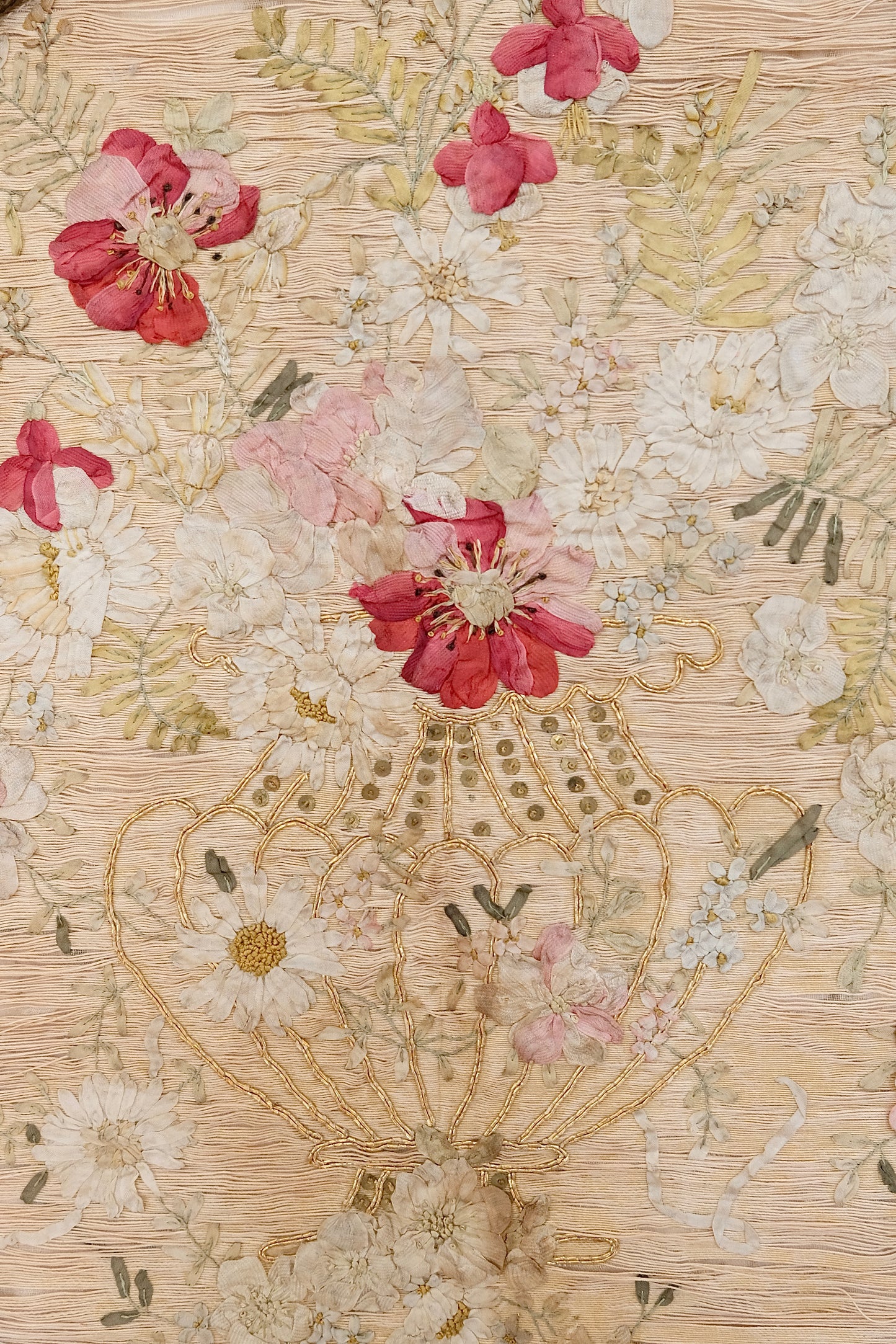 Vintage Framed Silk Floral Appliqué Artwork