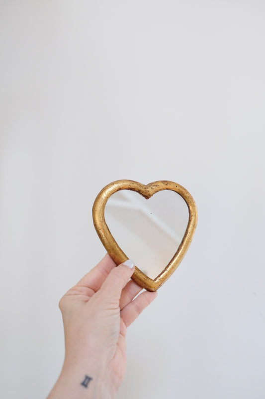 Small Vintage Gilded Wood Florentine Small Heart-Shaped Mirror