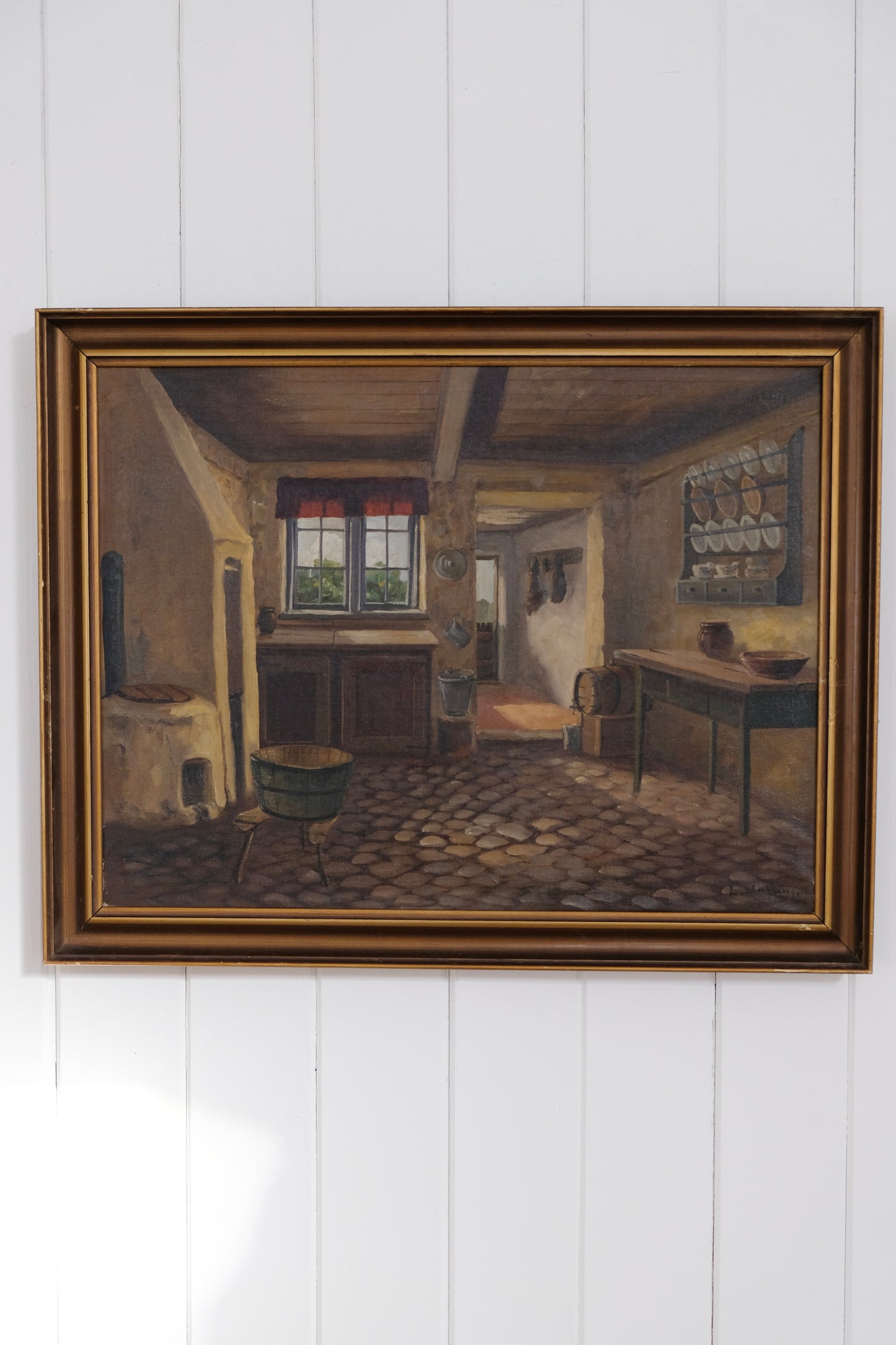 Lars Johansen, Interior From a Farmhouse, Oil on Canvas, Signed