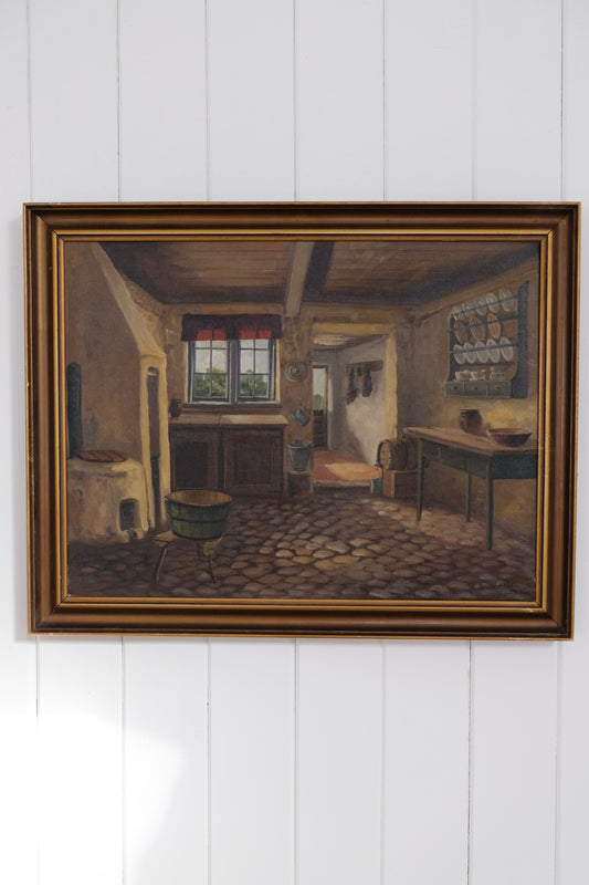 Lars Johansen, Interior From a Farmhouse, Oil on Canvas, Signed