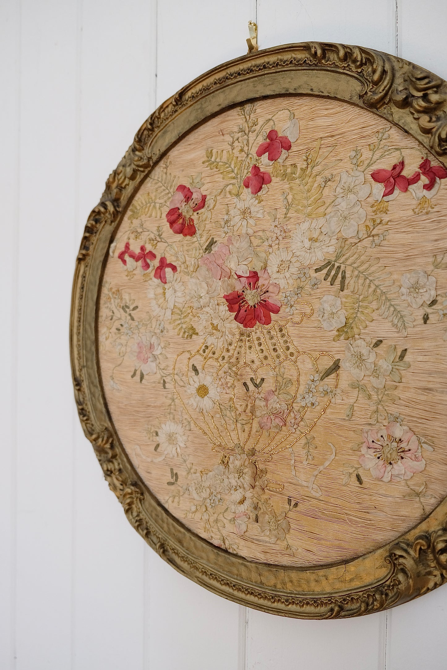 Vintage Framed Silk Floral Appliqué Artwork