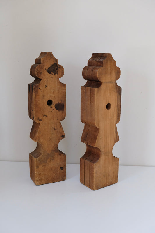 Pair of Antique Wooden Salvage Pieces From an Old Barn