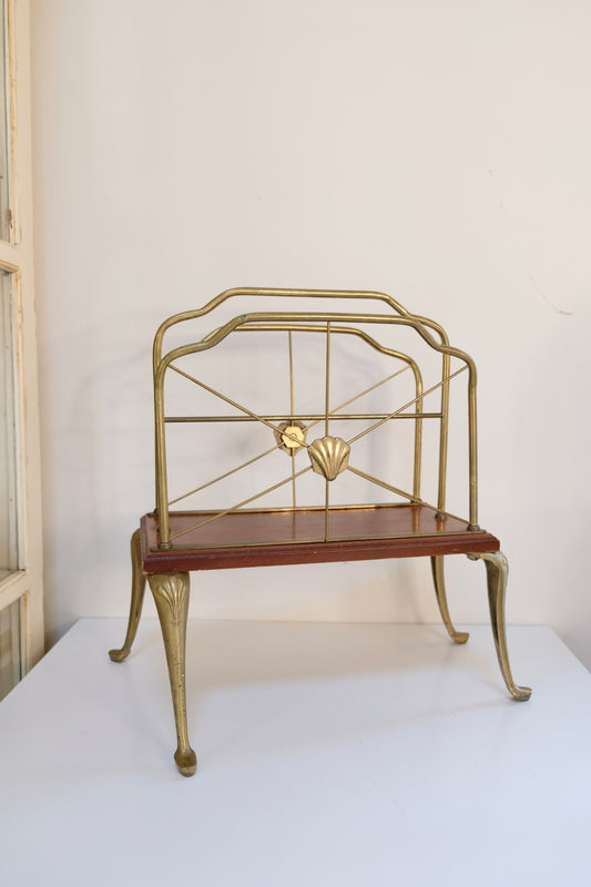 Mid 20th Century Hollywood Regency Brass Shell Magazine Rack