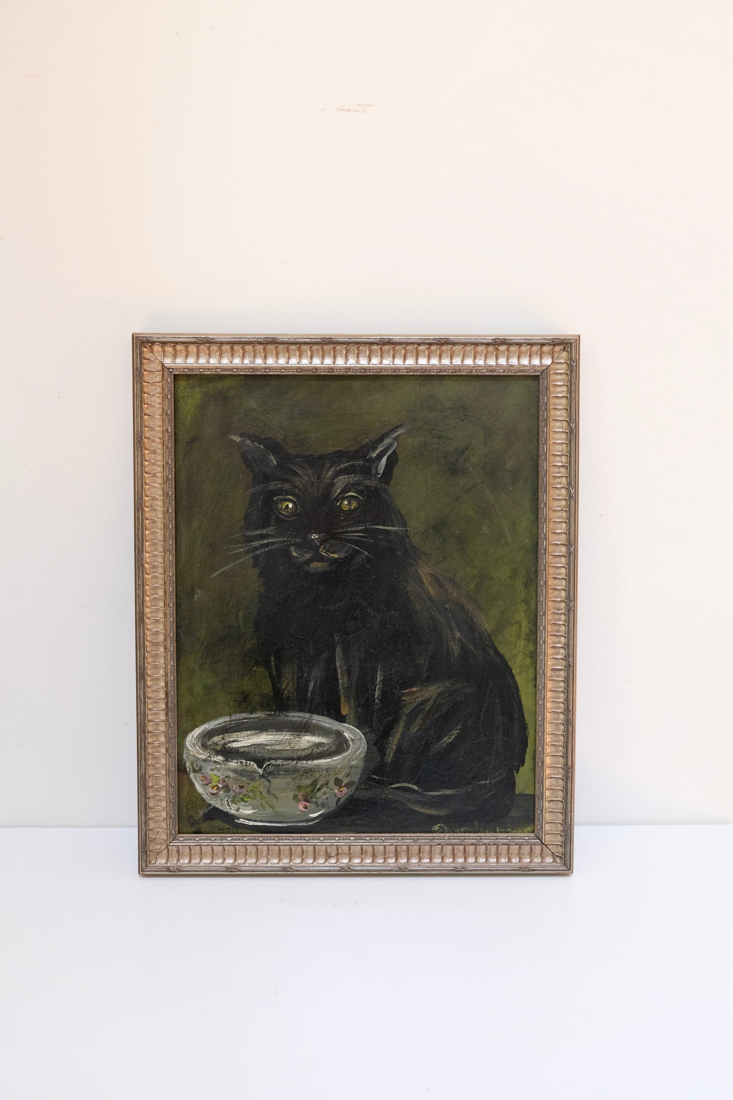 Jennifer Lanne Original Folk Art Black Cat Painting, Signed with COA