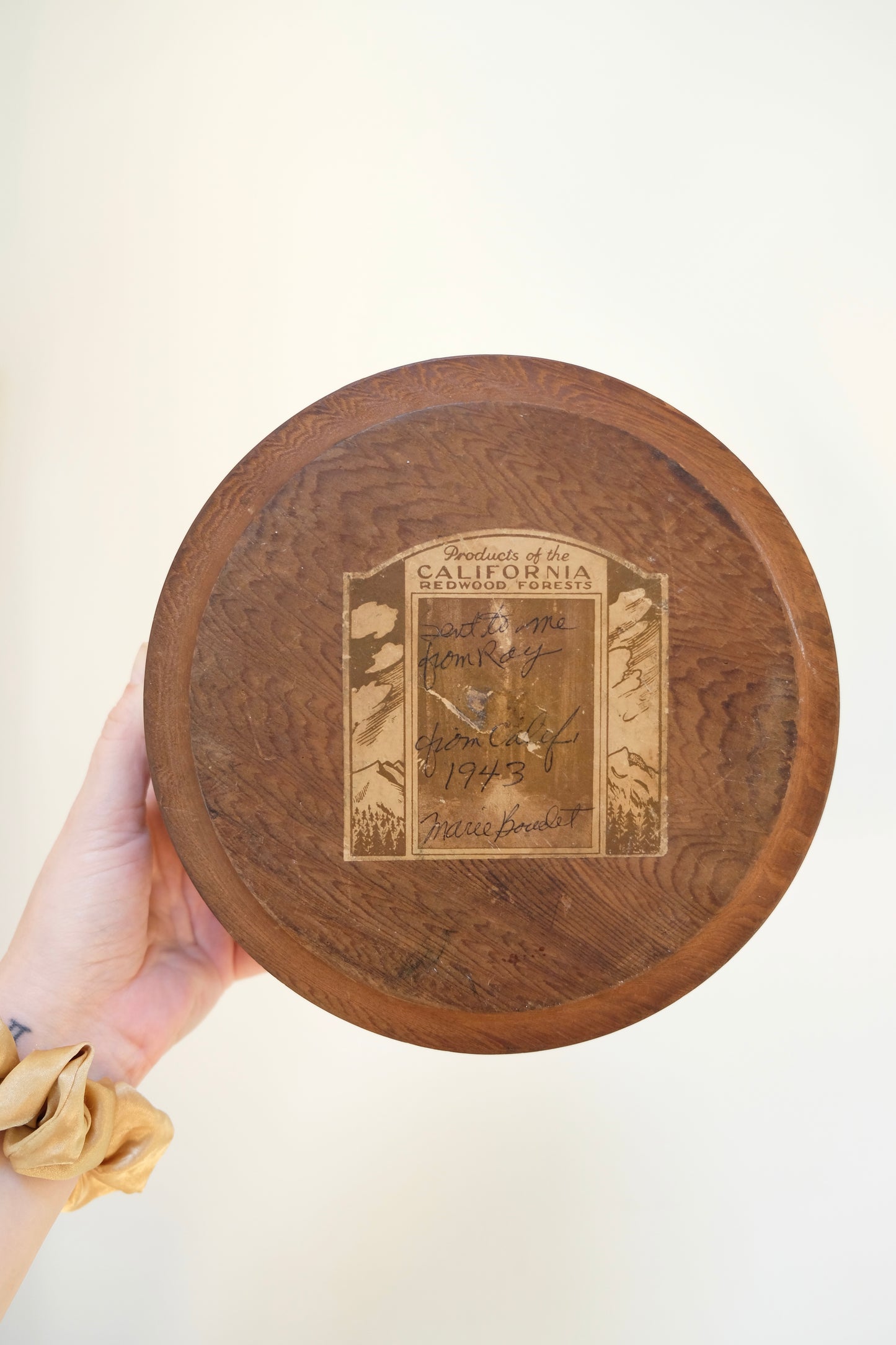 1940s California Redwood Striped Turned Wood Lidded Box with WWII-Era Provenance