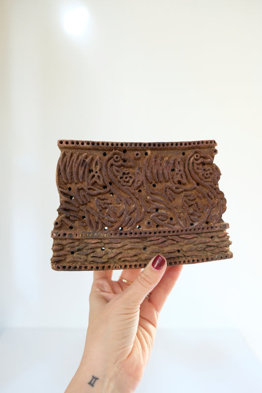 Large Vintage Wood Block Stamp with Swans