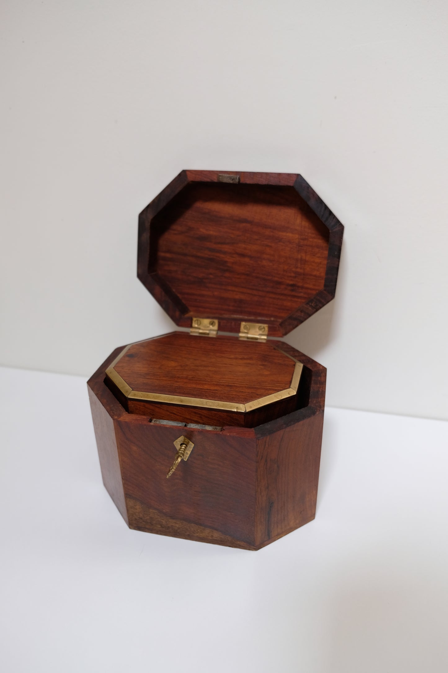 Vintage Nesting Tea Caddy Box Trio with Brass Accents and Keys