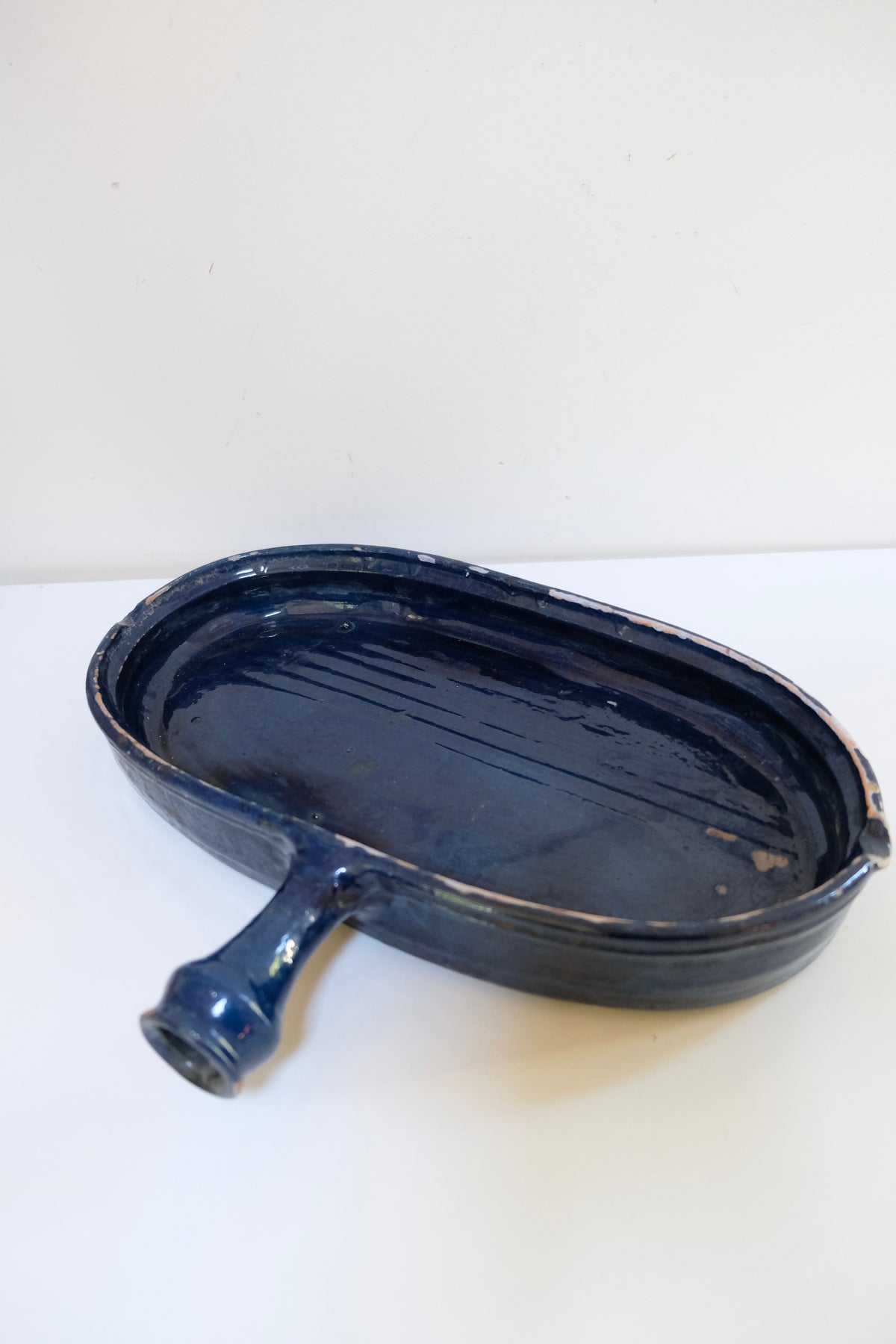 Vintage French Biot Blue Glazed Pottery Dish