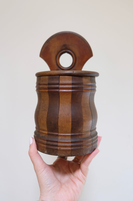 Rare Antique Scottish Mahogany and Maple Hanging Salt Box