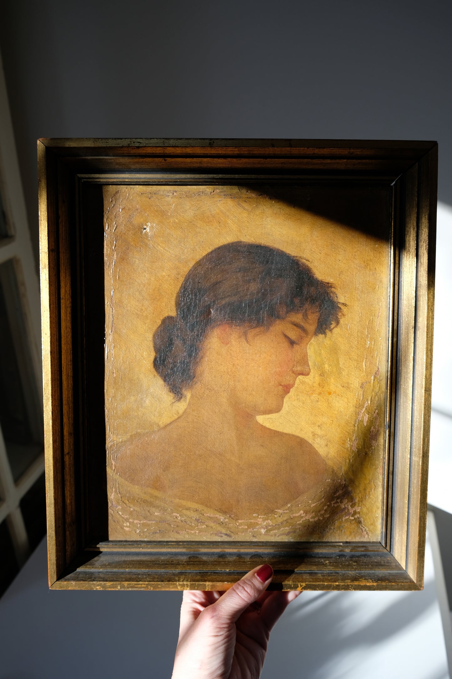 Antique Oil Painting Portrait of Young Woman