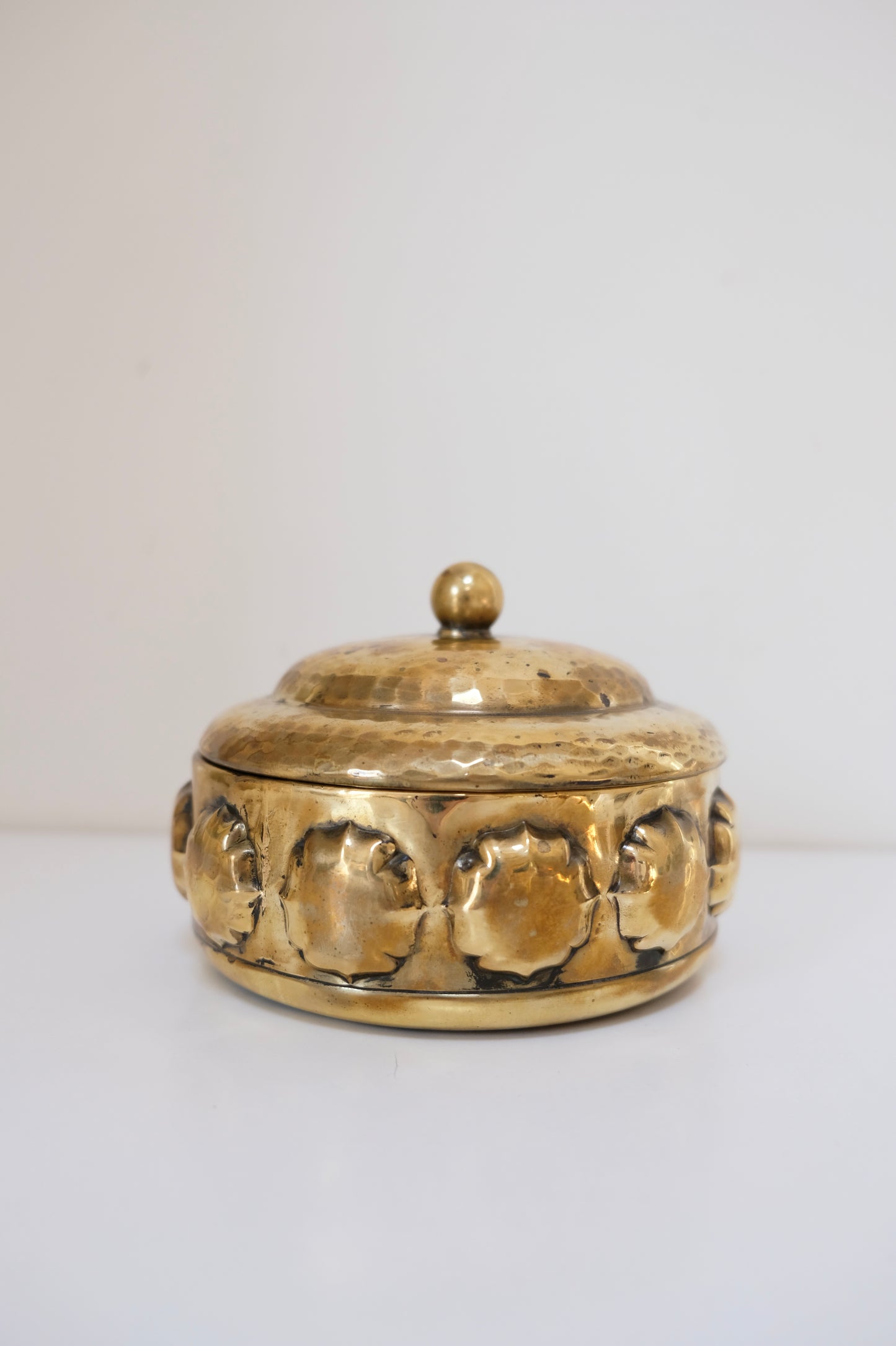 Vintage Hammered Brass Lidded Trinket Box